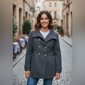 Celebrity Pink Gray Double-Breasted Pea Coat